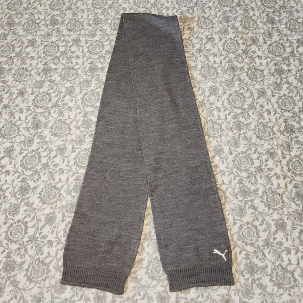 Puma Gray Knit Scarf with Embroidered Logo